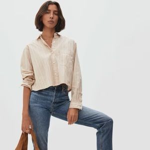 Everlane Way-Short Shirt, Tan Stripe, Size S
